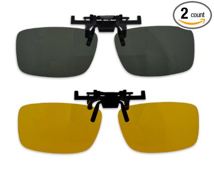 Besgoods 2X Dark Green Yellow Night Vision Polarized Clip Flip up Sunglasses