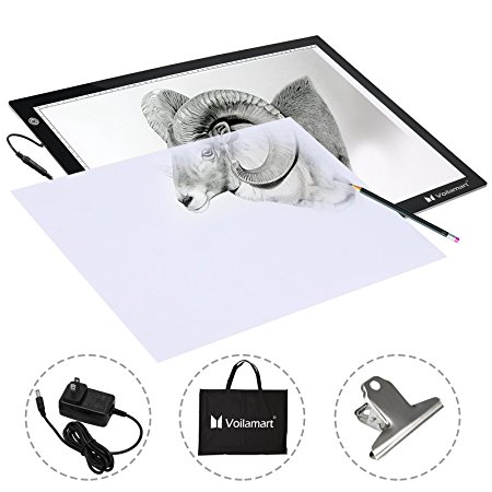 Voilamart A2 8mm Thin LED Tracing Board Light Box Light Pad Illumination Light Panel, Dimmable Brightness, Active Area 23.5"x17" w/ Cable Paper Clip, For Art Craft Drawing Stencil Sketching Animation
