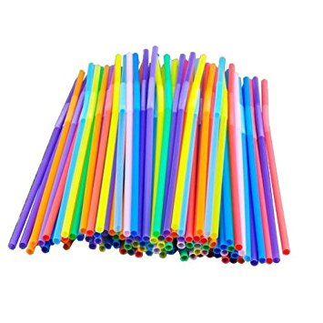 Generic Colorful Extra Long Flexible Bendy Party Disposabl Drinking Straws 100 pcs