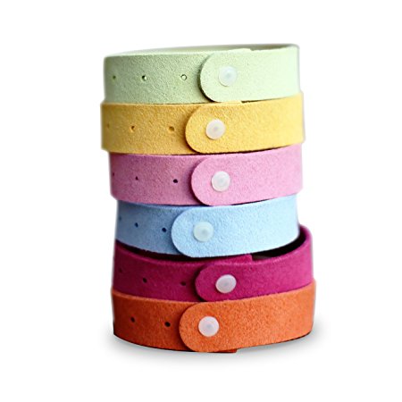 Mosquito Repellent Bracelets - 6 Pack - ALL NATURAL Deet Free and Waterproof Bands For Adults and Children with Geraniol Oil