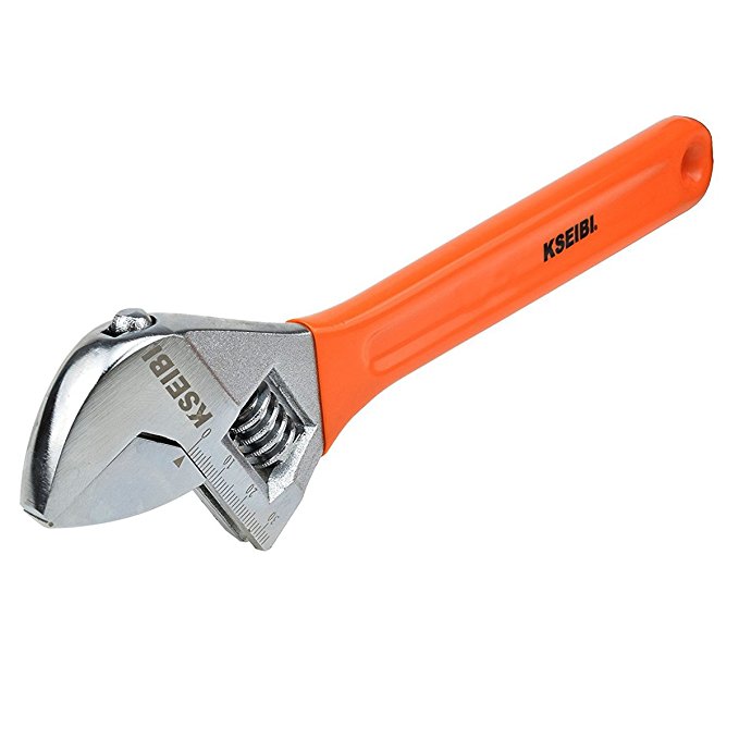 KSEIBI 141485 Adjustable Wrench Tool Extra Wide Jaws No Slip PVC Grip Handle (10 Inch)