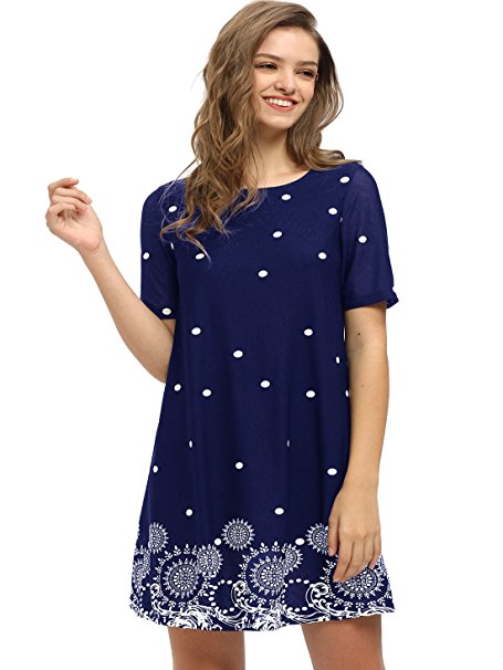 ROMWE Women's Floral Print Short Sleeve Loose Casual Summer Shift Dress