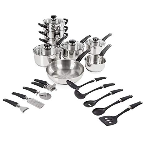 Morphy Richards Equip Set 8 Piece Pan and 9 Piece Tool Set - Stainless Steel