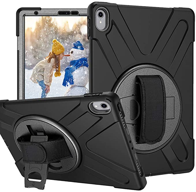 iPad Pro 11 Case, [Hand Strap] 360 Degree Rotating Kickstand[Not Supported Apple Pencil Magnetic Attachment] Full-Body Impact Protective Case for Apple iPad Pro 11 Inch 2018 (Black)