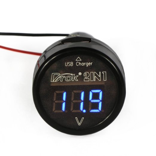 Car Cigarette Lighter Plug Battery and Charging System Monitor Blue LED Voltmeter with USB Charger
