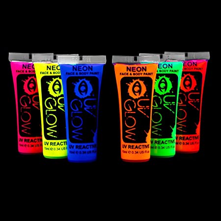 UV Glow Blacklight Face and Body Paint 0.34oz - Set of 6 Tubes - Neon Fluorescent