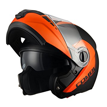 Triangle Motorcycle Helmets Matte Modular Dual Visor Flip Up High Performance [ DOT ] Orange (Large)