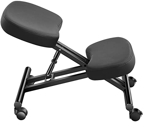 Luxmod Ergonomic Office Chair,Kneeling Desk Chair Black,Kneeling Chair with Cushions, Adjustable Kneeling Chair with Wheels, Black Kneeling Stool