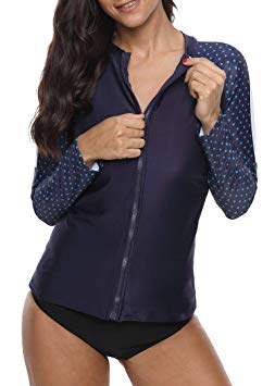 ATTRACO Women's Rashguard Swimsuit Zip Front Sun Protection Swim Shirt UPF 50