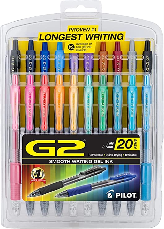 Pilot G2 Premium Gel Ink Pens, Fine Point, Assorted Colors, 20 Count (16687)