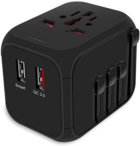 MAXAH Quick Charge QC 3.0 Travel Adapter Universal Travel Plug Power Adapter with QC 3.0 Built-in Surge Protector All in One Power Outlet Wall Charger Adaptor Works in 150 Countries EU UK US AU