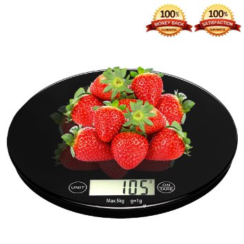 Kitchen Scale Zdatt 11lb5kg Touch Operation Multifunction Digital Kitchen Food Baking Scale Tempered Glass Platform with LCD Display-Elegant Black