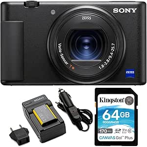 Sony ZV-1 Camera for Content Creators and Vloggers Koah Pro NP-BX1 Battery with Charger and Kingston 64GB Canvas Go Plus 170MB/s SD Card Bundle (3 Items)