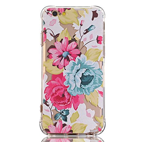 iPhone 6 Plus Case,iPhone 6S Plus Case with flowers, LUOLNH Slim Shockproof Clear Floral Pattern Soft Flexible TPU Back Cover [5.5 inch] -White Rose