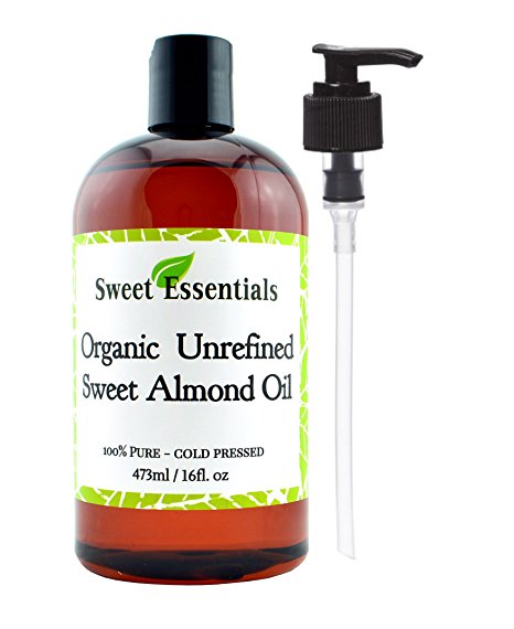 100% Pure Organic Unrefined Sweet Almond Oil - Various Sizes - Imported From Italy - Great Anti Aging Moisturizer for Your Face, Skin, Hair and Nails - Wonderful Massage Oil - Perfect Choice for a Relaxing Bath Oil - Almond Oil is an All Natural Baby Oil - Absorbs Quickly - No Oily Residue (16 Fluid Ounces)