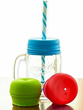 O-Sip! Silicone Straw Lids (Pack of 3), Fits Virtually any Cup or Glass Including Mason Jars, Makes Kids Drinks Spillproof, Reusable, Durable