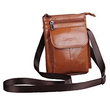 Hengying Practical Mens Leather Mini Cross Body Bag Small Mobile Phone Belt Pouch Holster Case for iPhone 7 Plus 6 Plus Galaxy S8 Plus S7 S6 Edge (Brown)