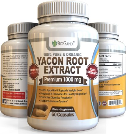 #1 Pure Raw Organic Yacon Root Syrup Extract 1000mg - Natural Prebiotic & Probiotic Supplement, Rich in FOS & Antioxidants - Research Verified To Support Healthy Digestion & Weight Loss (60 Capsules)