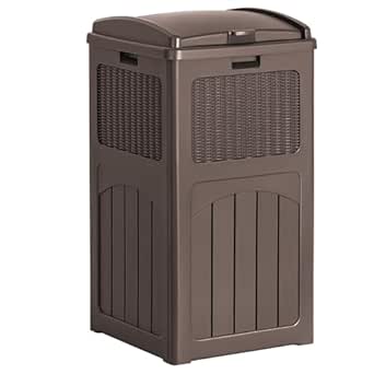 Flamaker 30 Gallon Trash Can, Resin Outdoor Garbage Can with Lid, Waterproof Hideaway Patio Waste Bins for Outside Use (Deep Brown)