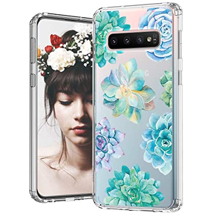 MOSNOVO Galaxy S10 Case, Tropical Succulents Printed Pattern Clear Design Transparent Plastic Hard Back Case with TPU Bumper Protective Case Cover for Samsung Galaxy S10