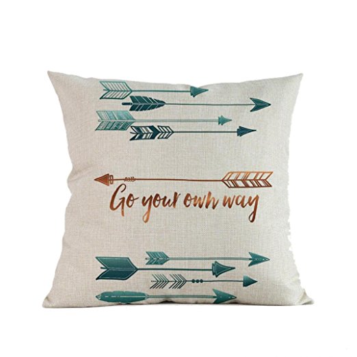 Throw Pillow case, Woaills Decorative Feather Arrow Printing Cushion Cover 18 x 18 Inches, Invisible Zipper (D)