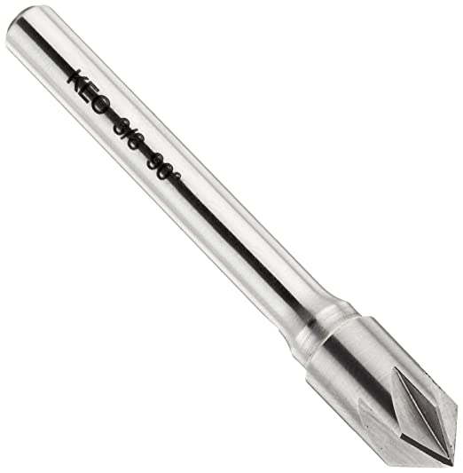 KEO 55805 Solid Carbide Single-End Countersink, Uncoated (Bright) Finish, 6 Flutes, 90 Degree Point Angle, Round Shank, 1/4" Shank Diameter, 3/8" Body Diameter