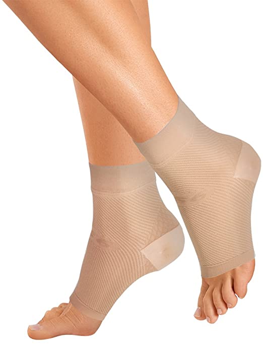 OrthoSleeve FS6 Compression Foot Sleeve (One Pair) for Plantar Fasciitis, Heel Pain, Achilles Tendonitis and Swelling