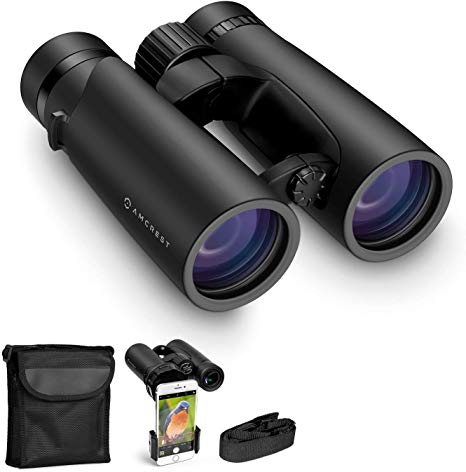 Amcrest 10x42 Roof Prism Binoculars for Adults, HD Professional Binoculars for Bird Watching, Travel, Stargazing, Hunting, Concerts, Sports, BAK-4 Prisms, Smart Phone Adaptor for Photography