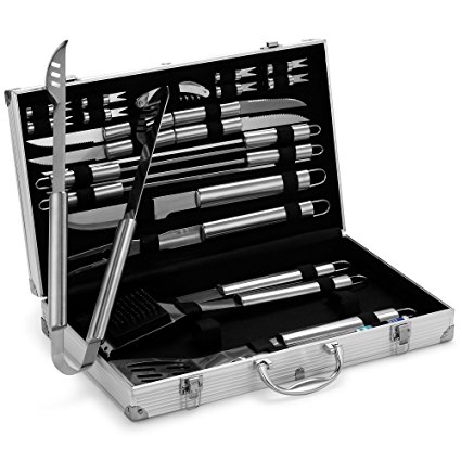 VonHaus 24-Piece Stainless Steel BBQ Accessories Tool Set - Includes Aluminum Storage Case for Barbecue Grill Utensils