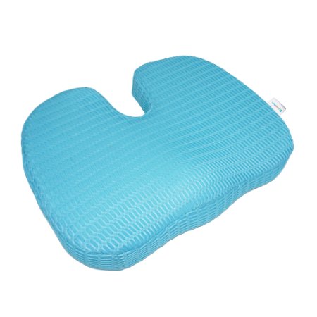 ChiroDoc - Breathable Mesh Cover and Ergonomic Orthopedic Memory Foam UltraCool Cushion For Car and Office - Coccyx , Tailbone and Back Pain Relief From Sitting All Day - Use Anywhere - One Size