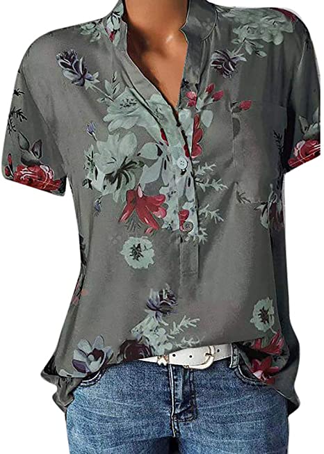 ZEFOTIM Floral Tops for Women 2023 Button Down Fashion Casual Long/Short Sleeve Shirts Blouse