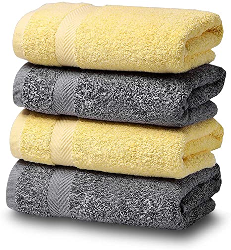 SEMAXE Cotton Hand Towels for Bathroom, 16”x 27”, Luxury Hotel & Spa Towel (Yellow Gray, 4 Hand Towel)