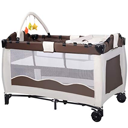 Giantex Portable Baby Crib Playpen Pack Travel Infant Bassinet Bed (Coffee)