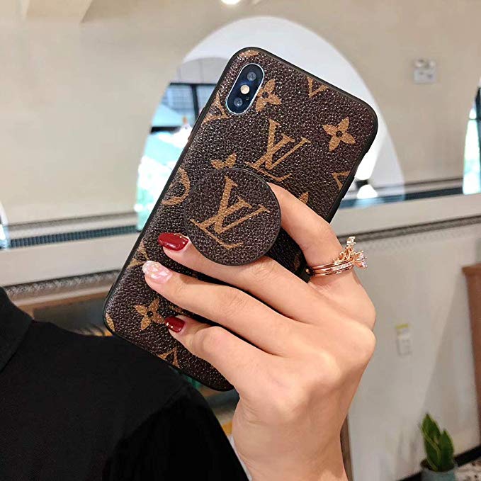 Phone case for iPhone XR Case, PU Leather Designer Fashion Monogram Classic Style Soft Cover with Phone Stand Cover Case for iPhone XR