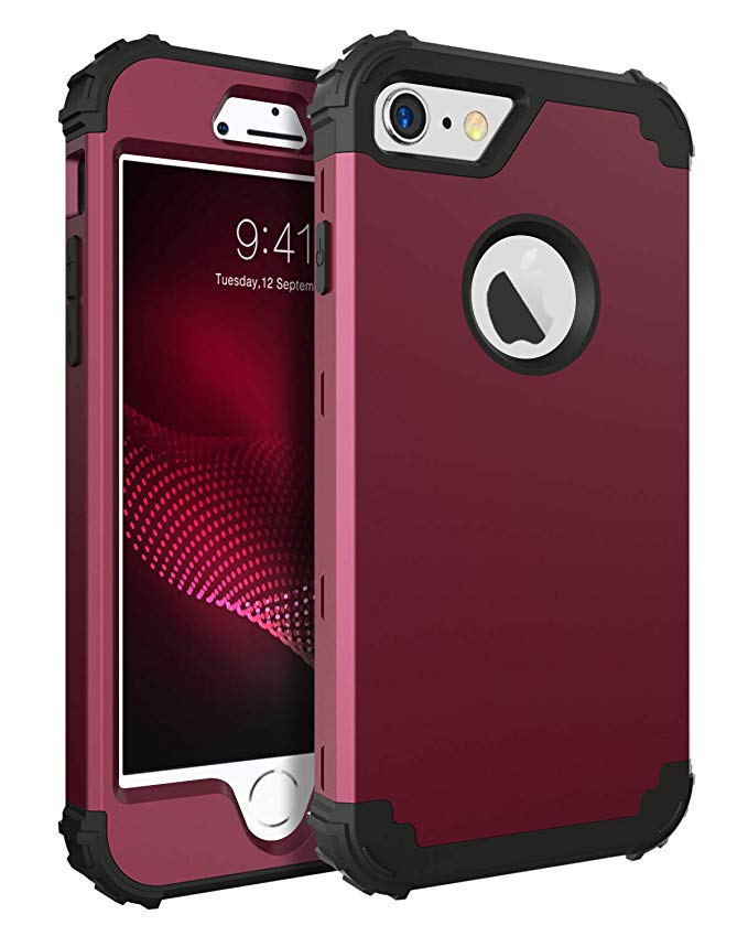 BENTOBEN Phone Case for iPhone 6S/iPhone 6,3 in 1 Shockproof Hybrid Hard PC & Soft Silicone Bumper Heavy Duty Rugged Anti Slip Full-Body Protective Case for iPhone 6/6S (4.7 inch),Wine Red