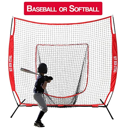 Hit Run Steal Baseball and Softball Mouth Hitting Net (Red) (Practice Net) (Hitting Net & Bag)