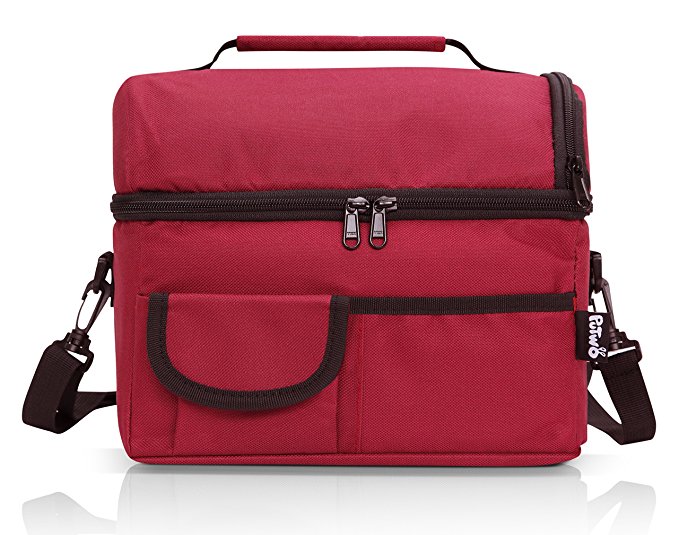 PuTwo Lunch Bag Large Capacity for Insulated Cooler Bag Lunchbox with YKK Zip Adjustable Shoulder Strap -Wine Red