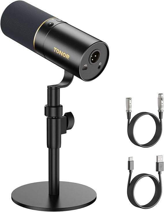 Dynamic Microphone, TONOR USB/XLR PC Computer Gaming Mic with Desktop Stand for Podcast Recording, Live Streaming, YouTube, Singing, Studio Microfono for Qick Mute Button with Headphones Jack, TD520