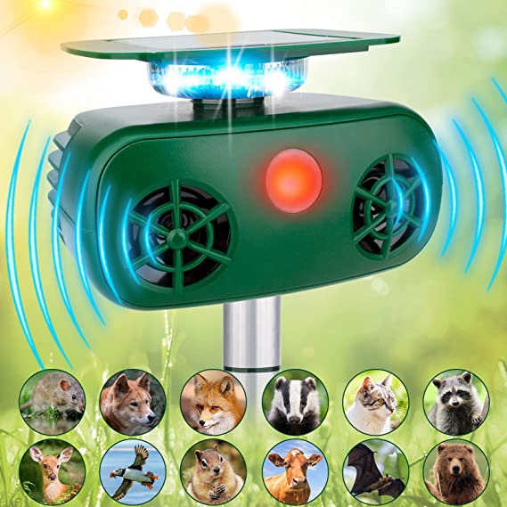 Defendy Ultrasonic Animal Repeller, Solar Powered Animal Repellent Outdoor Cat Repellent Dog Deterrent with Motion Sensor Waterproof Bird Repellent for Squirrels Rabbit Fox Raccoon,Yard Garden Farm