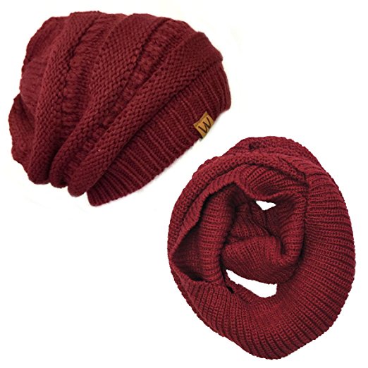 Allydrew Thick Knitted Infinity Scarf and Slouchy Beanie Set