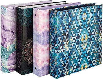 Decorative 3 Ring Binder - hardcover 1.5 Inches, Round Shaped Ring, Sturdy Colorful Binder Organizer for School, Office (Pack of 4) by Emraw