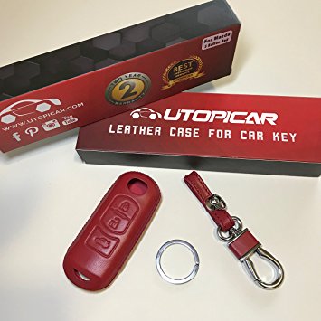 Utopicar Key fob case for Mazda - Car key sleeve engineered for perfect snug fit. [Genuine leather] [Handmade] (Red)