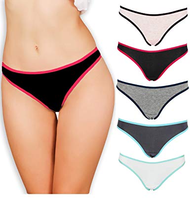 Emprella Cotton Thongs for Women, 5 Value Pack of Seamless Underwear, Breathable and Low Rise