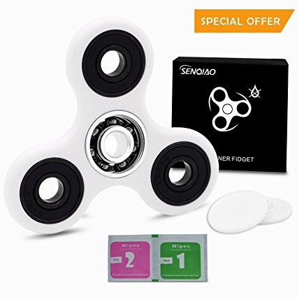 Fidget Spinner/Hand Spinner，SENQIAO Finger Fidget Toy with Silicone Nitride Hybrid Ceramic Bearing(Si3N4) for ADD, ADHD, Anxiety, Autism, and Boredom (White)