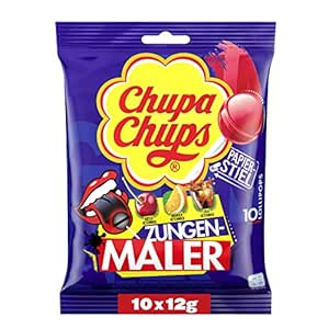 Chupa Chups Zungenmaler Lutscher, Nachfüllbeutel 10 Stück, Färben die Zunge, ohne künstliche Farbstoffe, Perfekt für Weihnachten