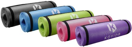Kovida Antimicrobial Silver Ion Thick Yoga Mat, Pilates Mat, and Exercise Mat - Extra Long, High Density, Anti-Tear with Carrying Strap. Great for Pilates, P90X, Yoga, Strength Training, & Stretching