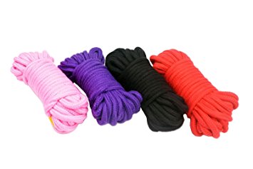 GEOOT Cotton Rope Soft Twisted All-Purpose Soft Cotton Bondage Rope 4-Pack 32 Feet 10M(Black, Red, Purple and Pink)