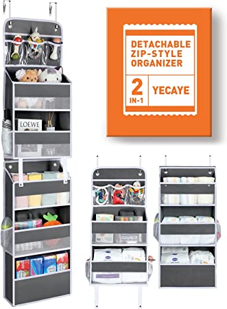 Yecaye Detachable 2-in-1 Over the Door Organizer Hanging, 6-Tier Bedroom Organization and Storage with 4 Mesh Side Pockets, 44 lb Load Bathroom Organizer for Nursery Kid Closet Organization, Dark Grey