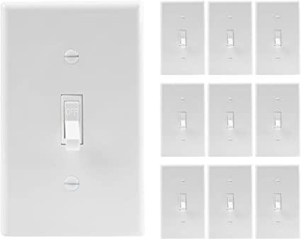 Toggle Light Switch with Wall Plate, 10 Pack, White - 3 Way, Residential Grade, 15 Amp, 120/277V, UL Listed