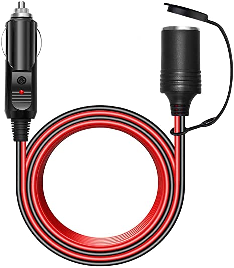 Cllena 12V Cigarette Lighter Extension Cord, Heavy Duty 14 AWG Cable Wire with 20Amp in-line Fuse 12V/24V Power Outlet Male Plug to Female Socket (10 Feet)